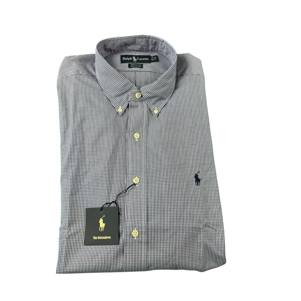 Polo Ralph Lauren Blue White Checked VTG Yarmouth Cotton L/S Shirt 16.5 NWT